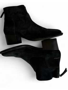 UGG Black Suede Ankle Booties with Low Stacked Heel